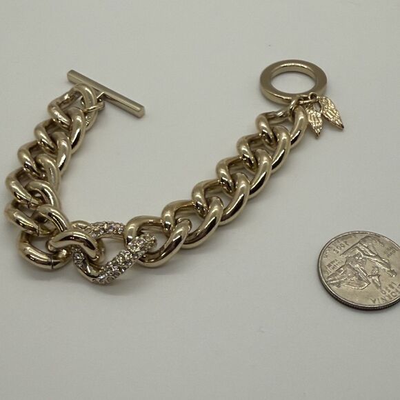 VTG Y2K Victoria’s Secret Pavé Crystal Chunky Chain Bracelet Angel Wing Charm - Picture 3 of 11